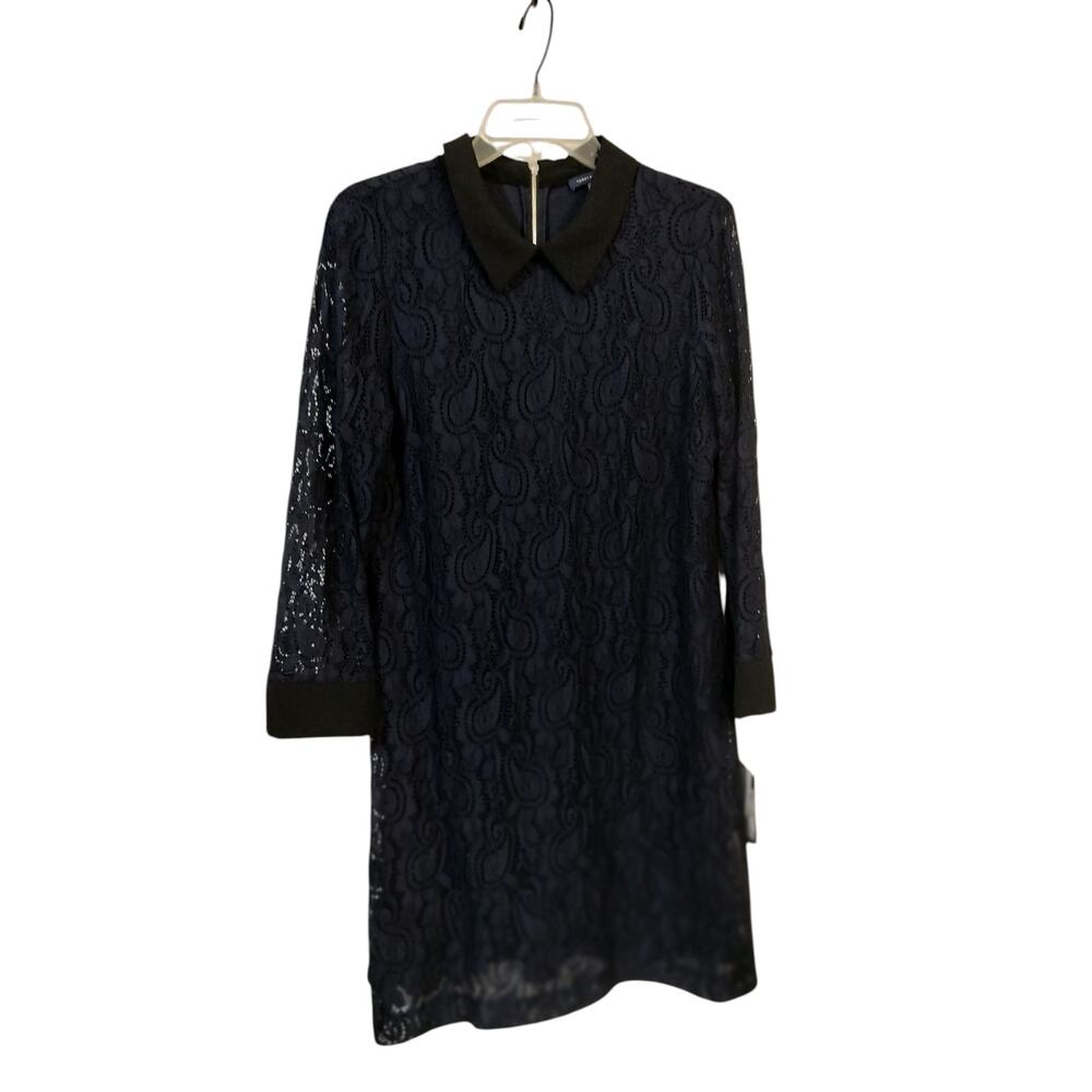 4128) Tommy Hilfiger Navy Blue Black Lace Lined Sheath Dress Size 14 - Picture 2 of 13